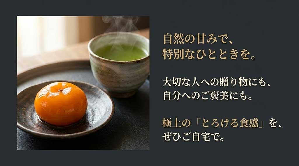 お茶と一緒に楽しむ、とろける食感のあんぽ柿。自分へのご褒美や大切な人への贈り物に