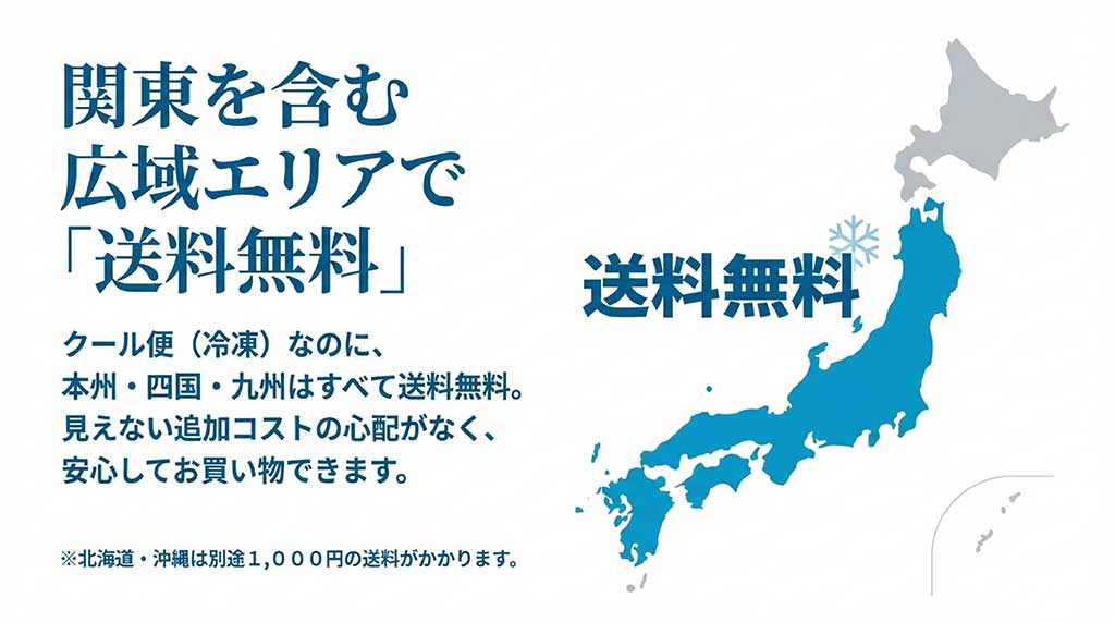 東京を含む本州・四国・九州はすべて送料無料であることを示す案内