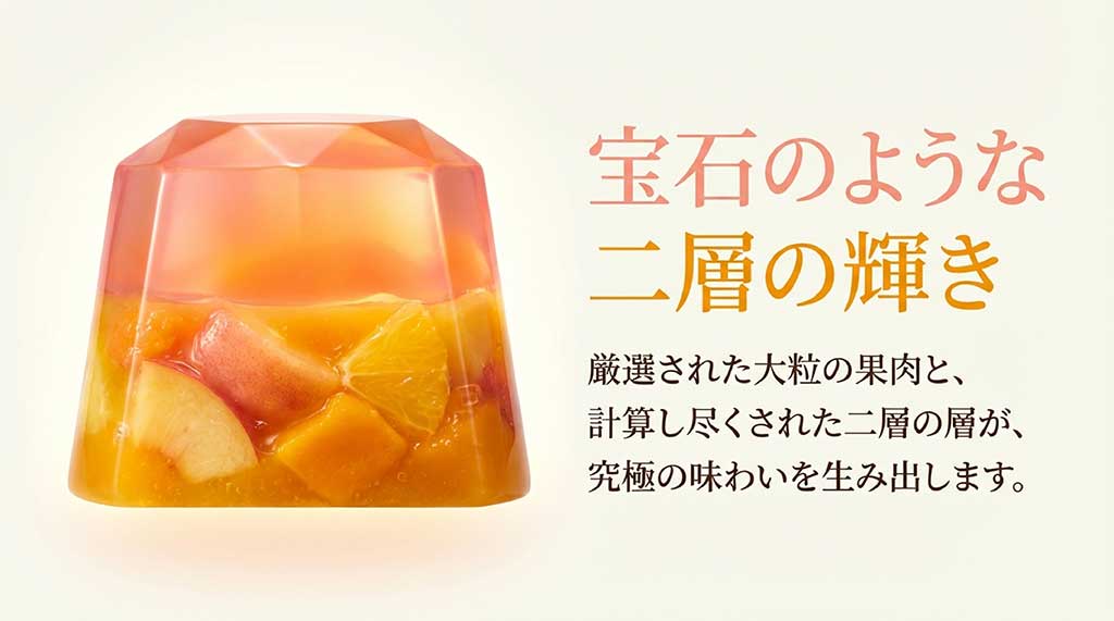 き	厳選された大粒の果肉と計算し尽くされた二層構造が究極の味わいを生む銀座フルーツジュレのイメージ