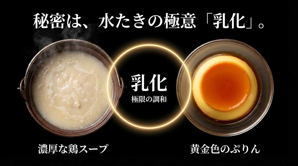 濃厚な鶏スープの極意である乳化技術を応用した、プリン開発の秘密
