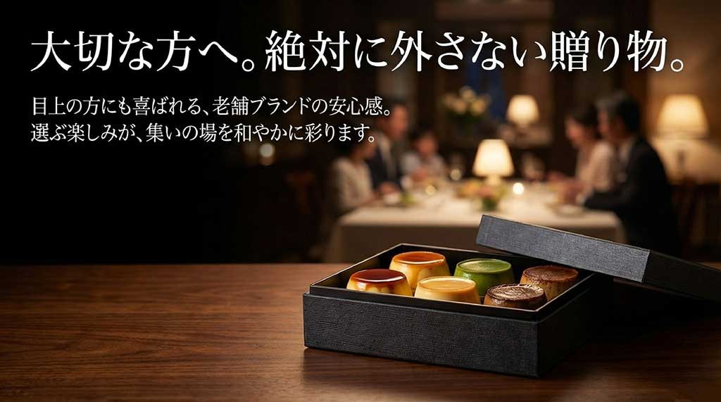 目上の方にも喜ばれるギフトとしての安心感と選ぶ楽しみを伝えるスライド