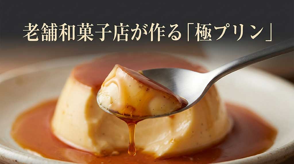 老舗和菓子店が作る「極プリン」の紹介スライド
