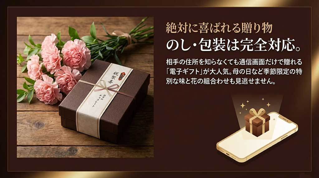 住所不要で贈れる電子ギフトや母の日限定セット、のし・包装対応の紹介