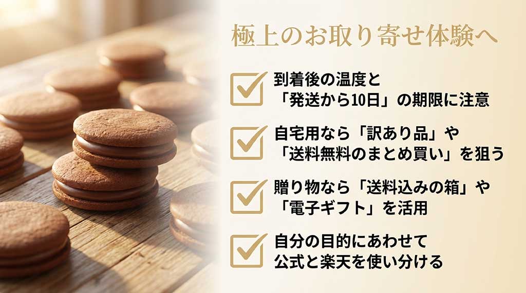 賞味期限の注意点や自宅用・贈り物別の買い方、ショップの使い分けをまとめたチェックリスト
