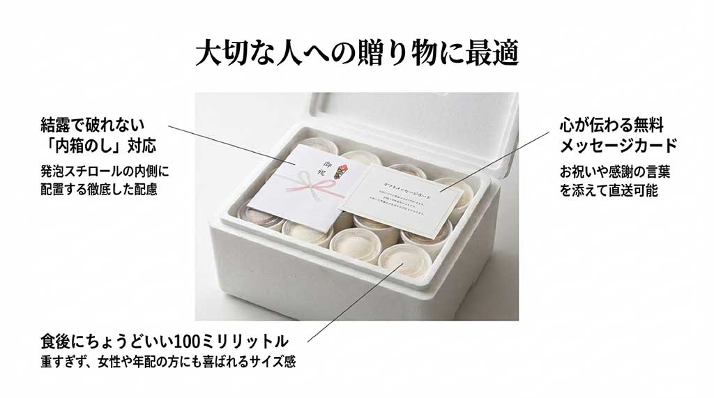 結露で破れない「内箱のし」や無料メッセージカードの対応