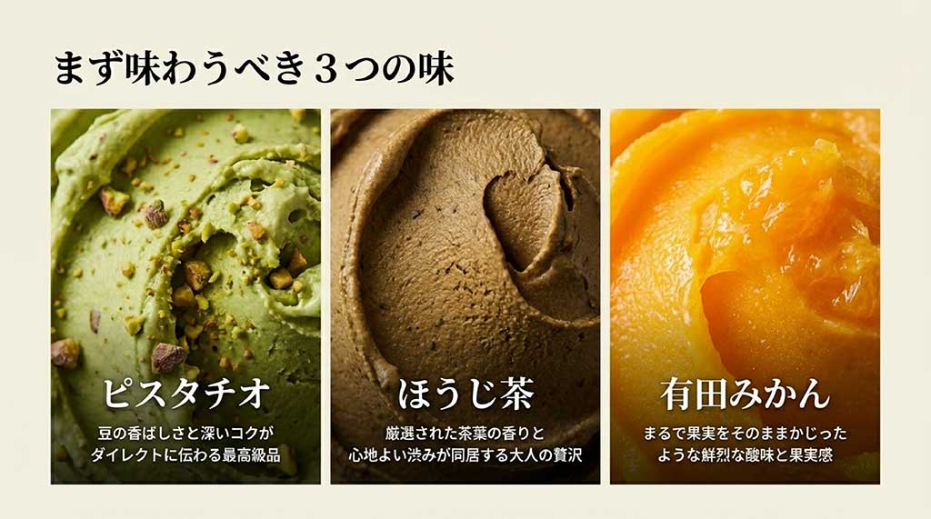 ピスタチオ、ほうじ茶、有田みかんの厳選フレーバー紹介