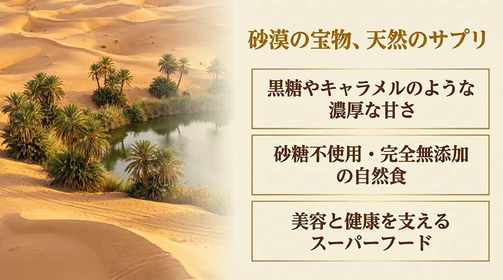 砂糖不使用・完全無添加の自然食であり、美容と健康を支えるスーパーフード「デーツ」の紹介