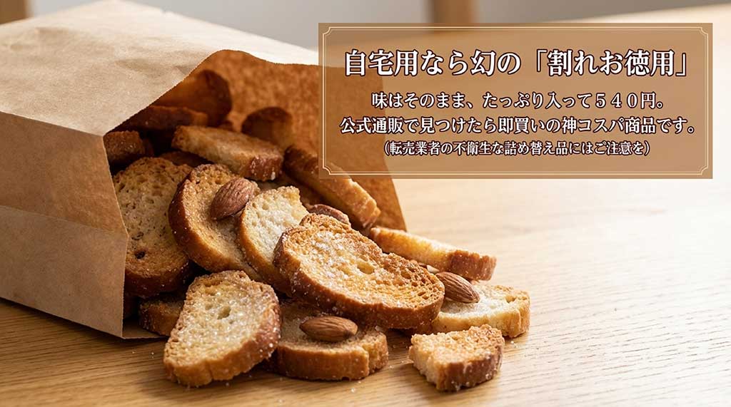 味はそのまま540円で買える公式通販の「割れお徳用」の紹介。転売業者の不衛生な詰め替え品への注意喚起