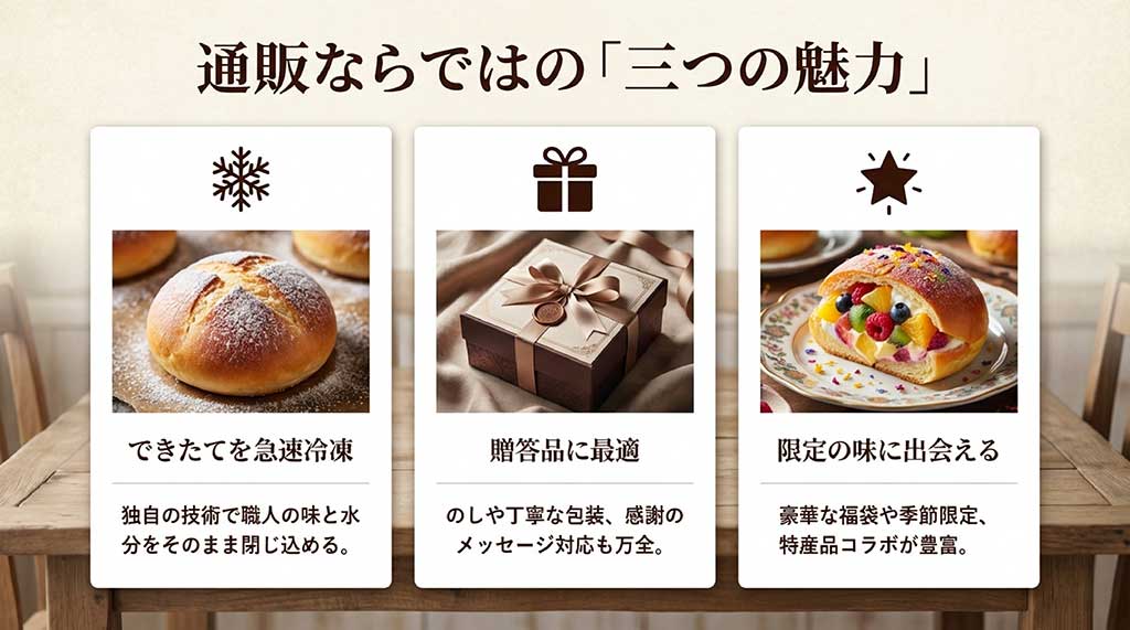 八天堂通販の3つのメリット:できたてを急速冷凍、贈答品に最適、限定の味に出会える