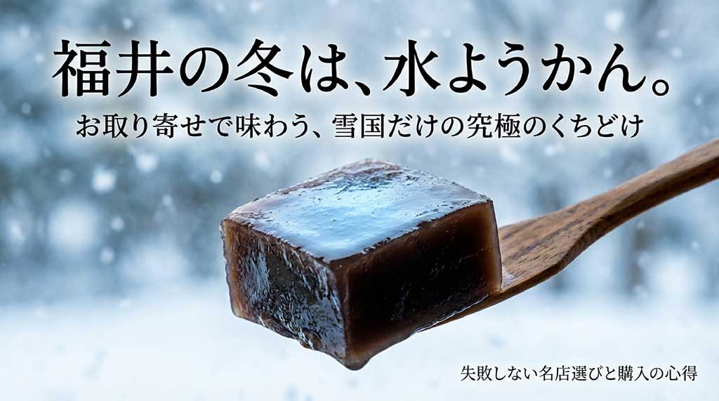 福井の冬の定番である水ようかんのお取り寄せと名店選びの紹介スライド表紙