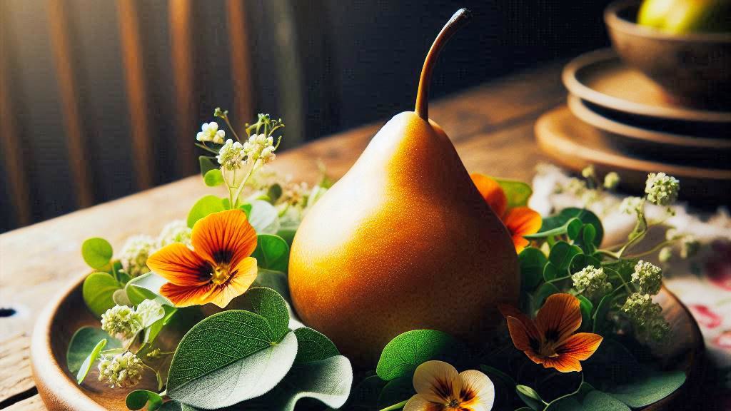 高級感のある皿に盛られた完熟ル・レクチエのフルーツ。とろけるような果肉と芳醇な香りが伝わる美しい写真。